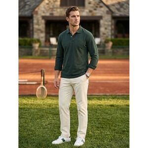 Sergio Tacchini Mens Long Sleeve Polo Shirt Green Styled in Italy Size L